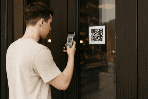 اسکن کد QR امتیاز توسط مشتری قبل از ورود به مغازه.